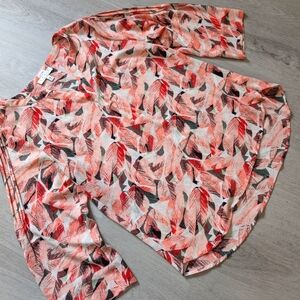 Chaus New York Leaf Patterned Blouse with 3/4 Sleeves Size M